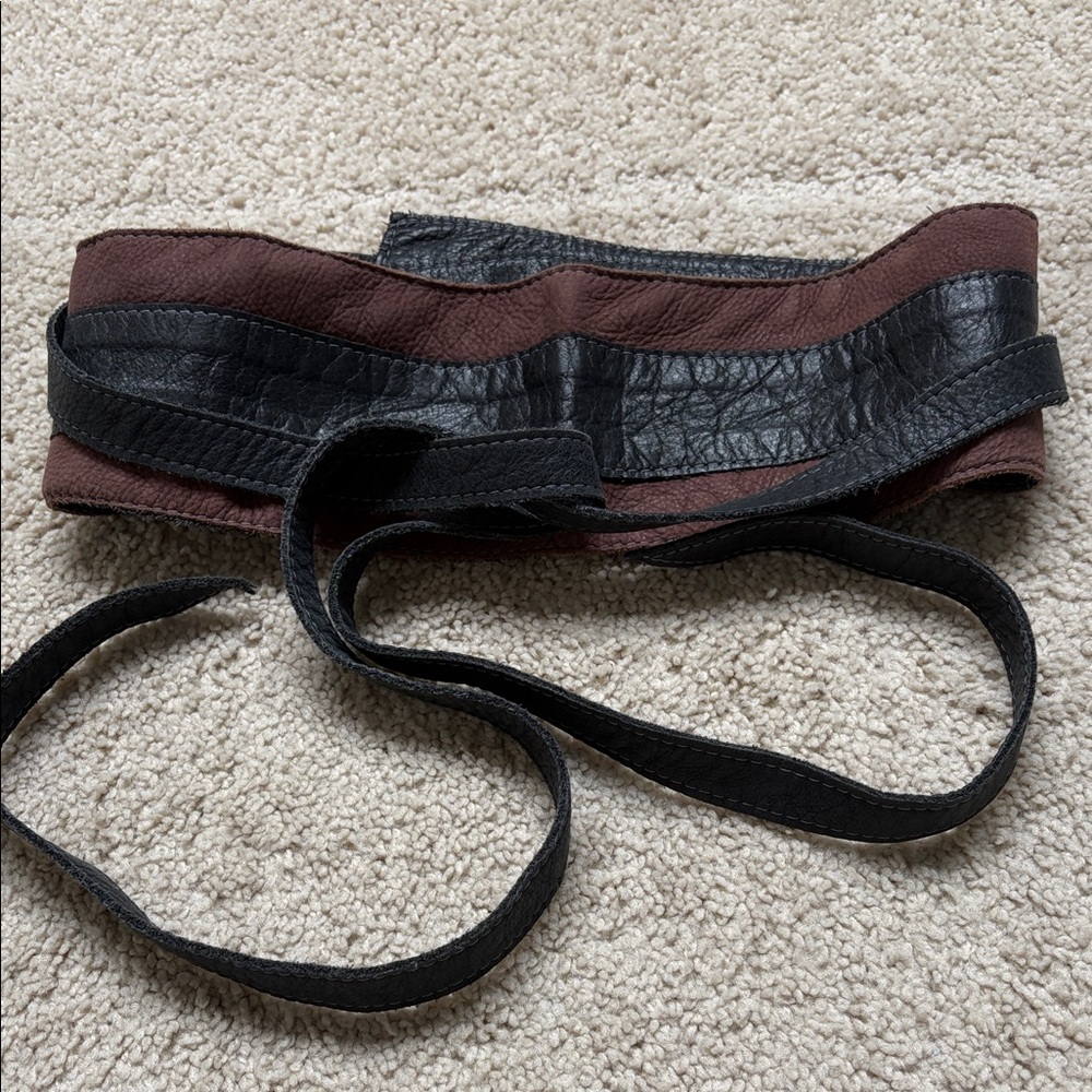 Custom Brown and Black 100% Leather Textured Waist Belt